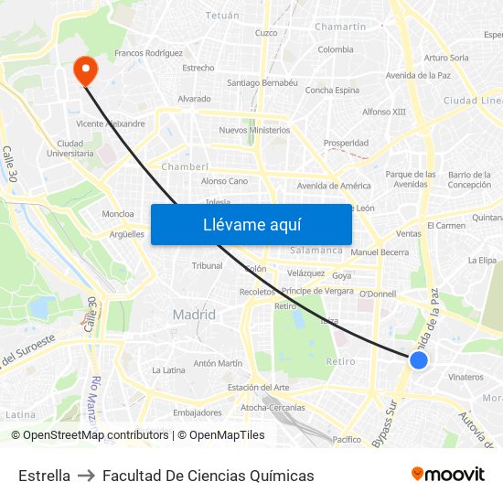 Estrella to Facultad De Ciencias Químicas map