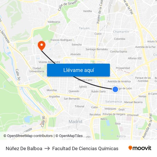 Núñez De Balboa to Facultad De Ciencias Químicas map