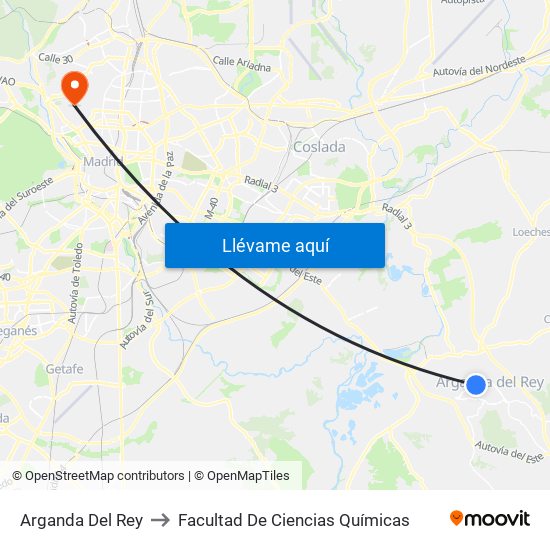 Arganda Del Rey to Facultad De Ciencias Químicas map