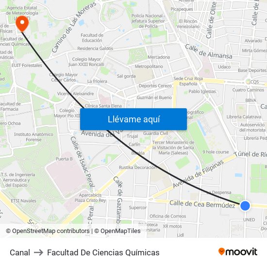 Canal to Facultad De Ciencias Químicas map