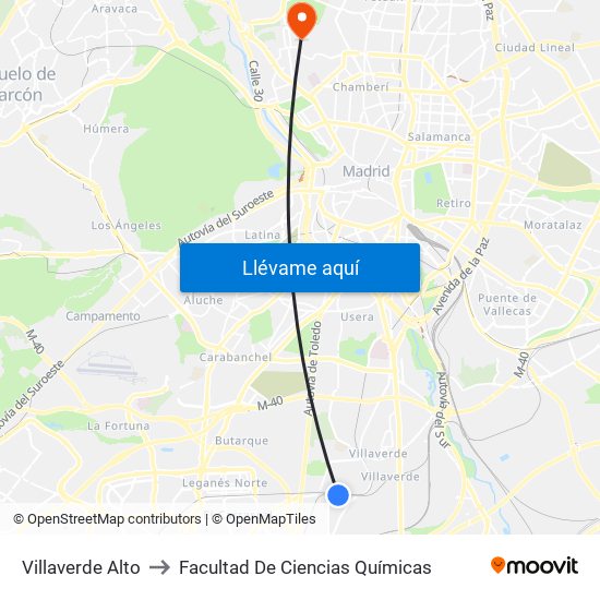 Villaverde Alto to Facultad De Ciencias Químicas map