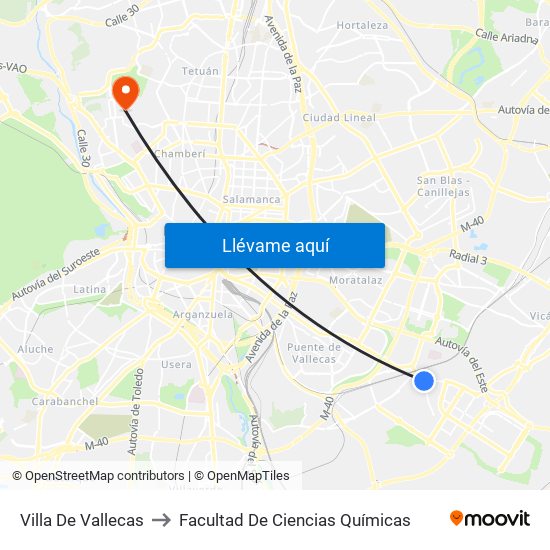 Villa De Vallecas to Facultad De Ciencias Químicas map