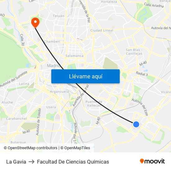 La Gavia to Facultad De Ciencias Químicas map