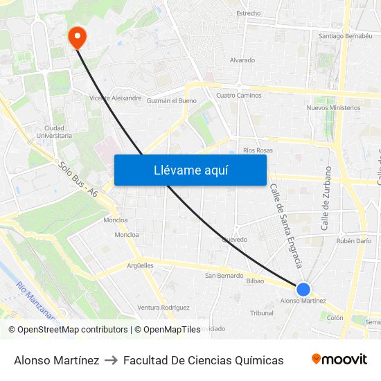 Alonso Martínez to Facultad De Ciencias Químicas map