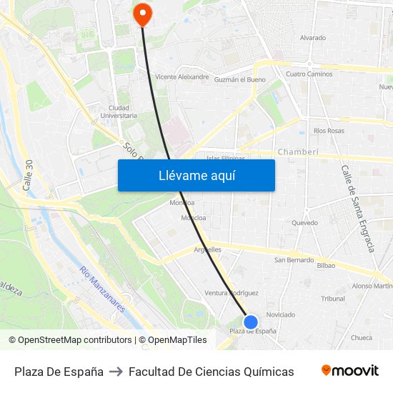 Plaza De España to Facultad De Ciencias Químicas map