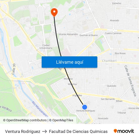 Ventura Rodríguez to Facultad De Ciencias Químicas map