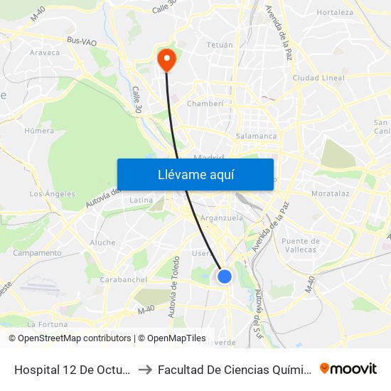 Hospital 12 De Octubre to Facultad De Ciencias Químicas map