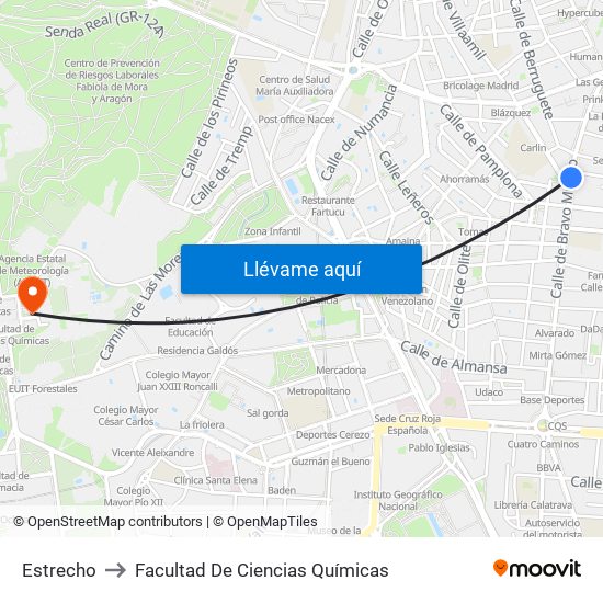 Estrecho to Facultad De Ciencias Químicas map