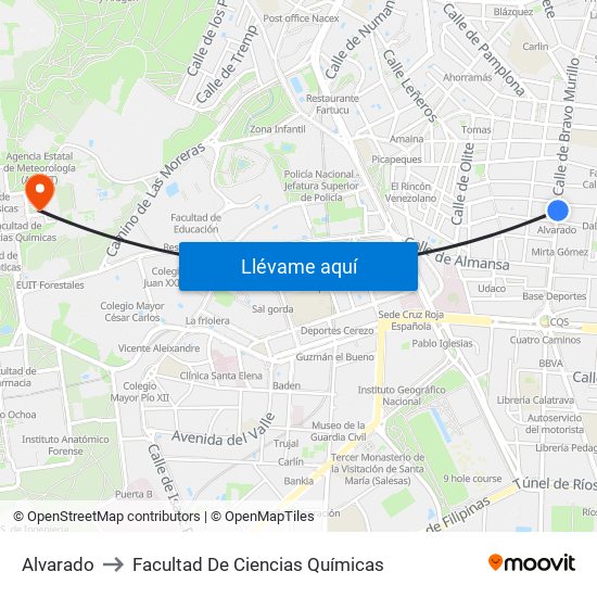 Alvarado to Facultad De Ciencias Químicas map