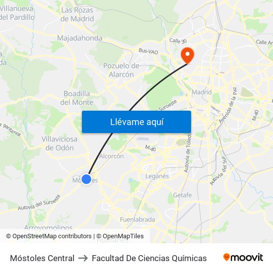 Móstoles Central to Facultad De Ciencias Químicas map