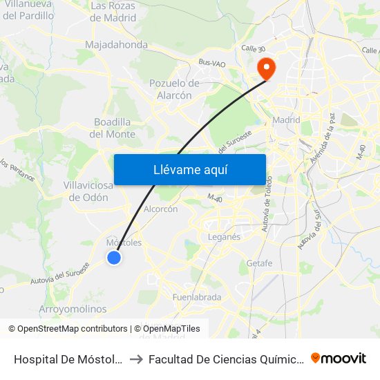 Hospital De Móstoles to Facultad De Ciencias Químicas map