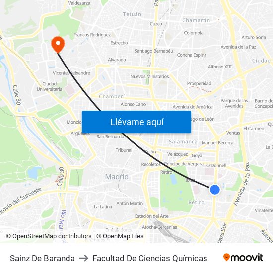 Sainz De Baranda to Facultad De Ciencias Químicas map