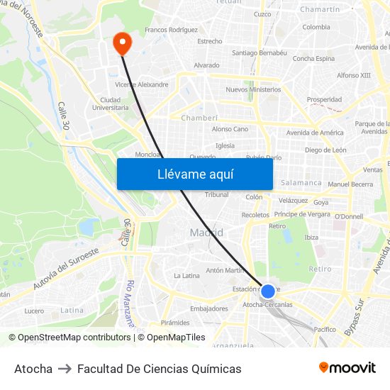 Atocha to Facultad De Ciencias Químicas map