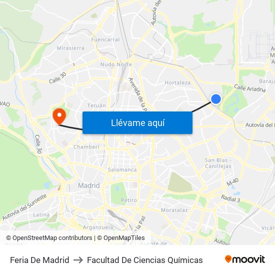 Feria De Madrid to Facultad De Ciencias Químicas map