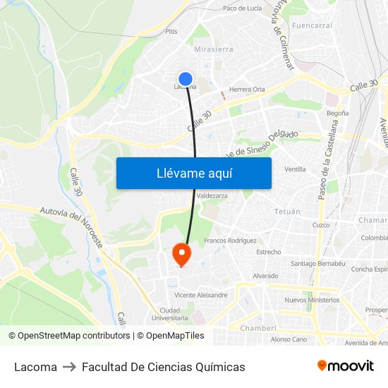 Lacoma to Facultad De Ciencias Químicas map