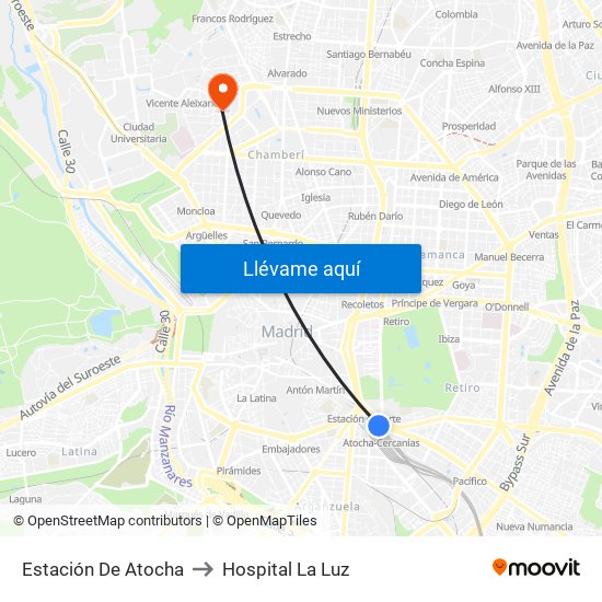 Estación De Atocha to Hospital La Luz map