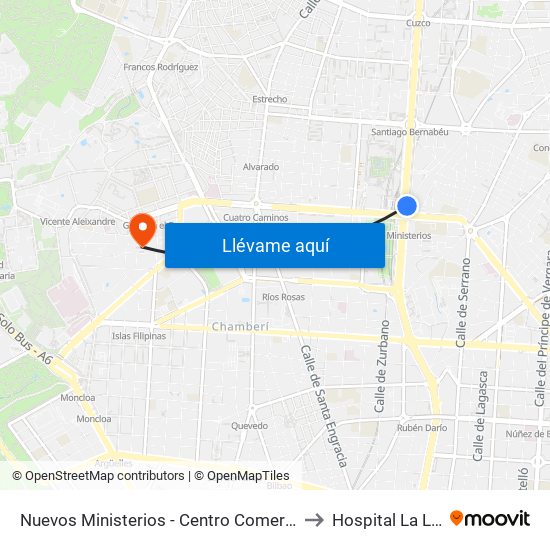 Nuevos Ministerios - Centro Comercial to Hospital La Luz map