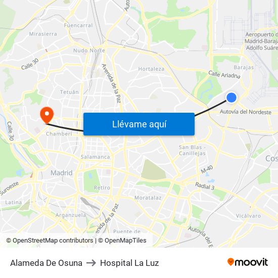 Alameda De Osuna to Hospital La Luz map