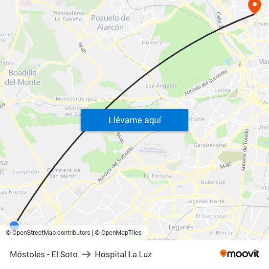 Móstoles - El Soto to Hospital La Luz map