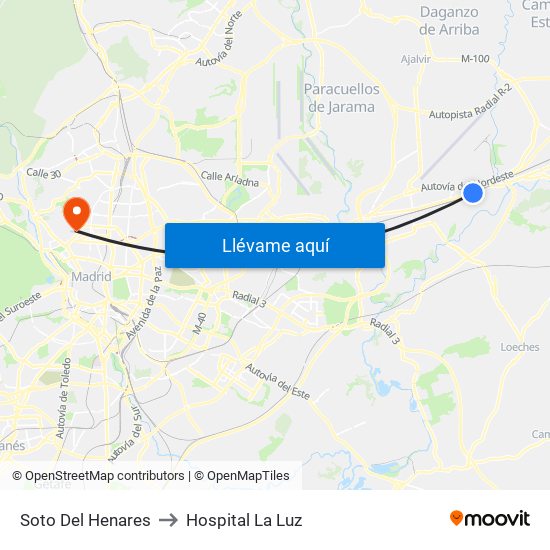 Soto Del Henares to Hospital La Luz map