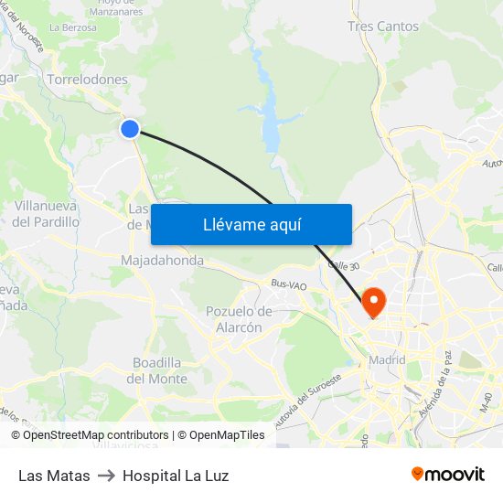 Las Matas to Hospital La Luz map