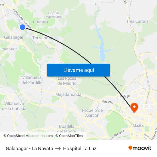 Galapagar - La Navata to Hospital La Luz map