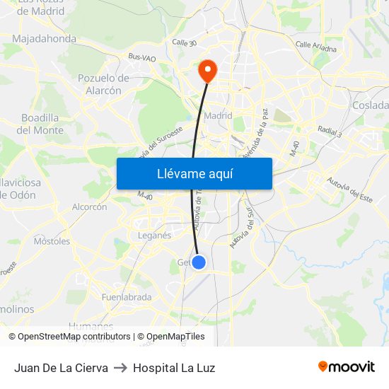 Juan De La Cierva to Hospital La Luz map