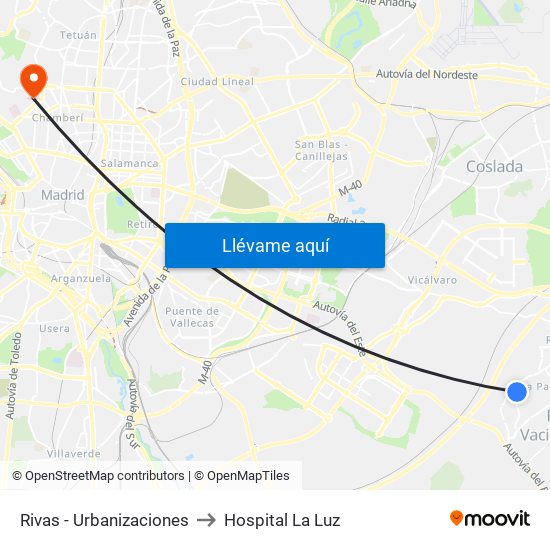 Rivas - Urbanizaciones to Hospital La Luz map