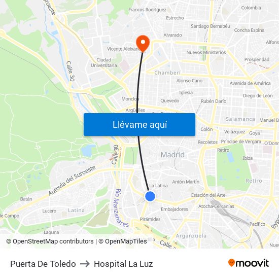 Puerta De Toledo to Hospital La Luz map