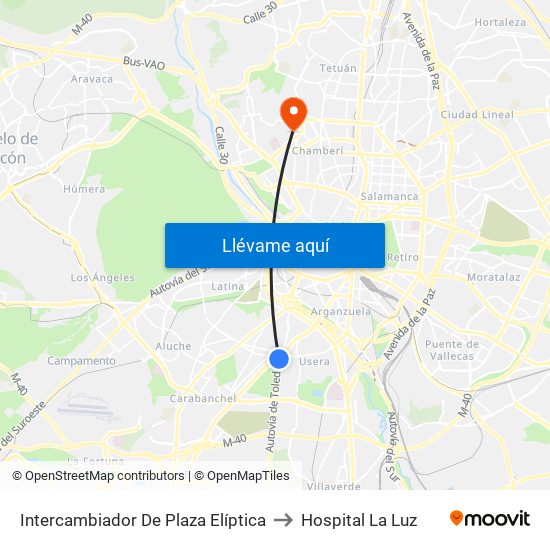 Intercambiador De Plaza Elíptica to Hospital La Luz map