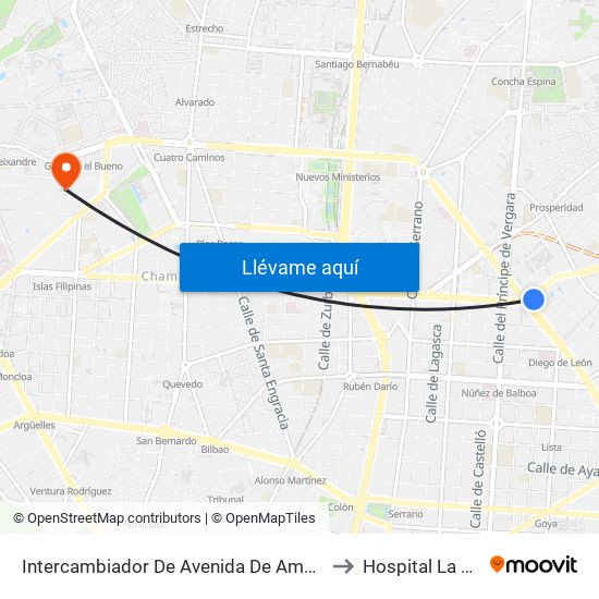 Intercambiador De Avenida De América to Hospital La Luz map