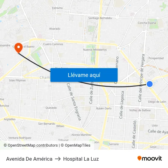 Avenida De América to Hospital La Luz map