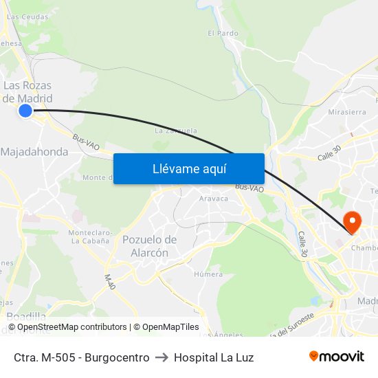 Ctra. M-505 - Burgocentro to Hospital La Luz map