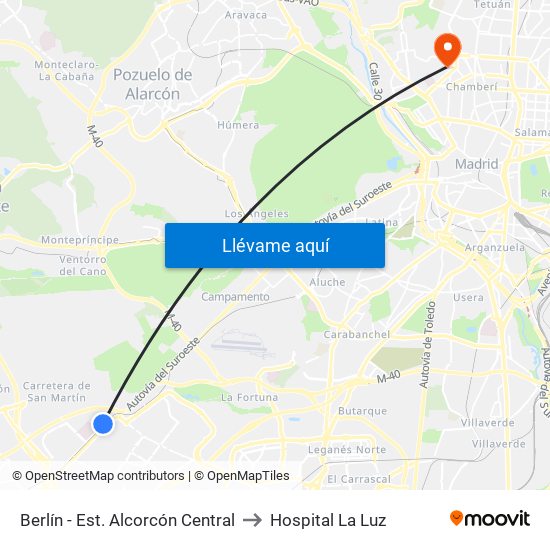 Berlín - Est. Alcorcón Central to Hospital La Luz map