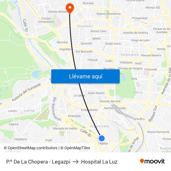 P.º De La Chopera - Legazpi to Hospital La Luz map