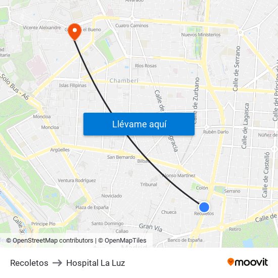 Recoletos to Hospital La Luz map