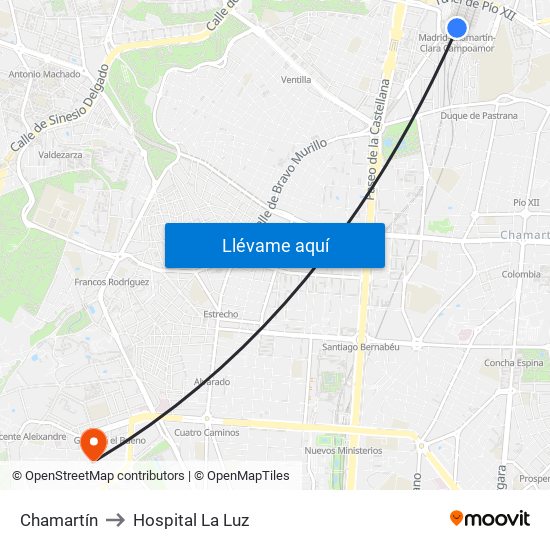 Chamartín to Hospital La Luz map