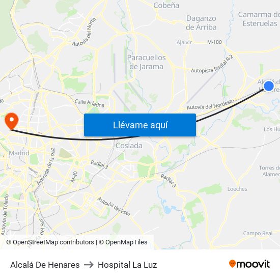 Alcalá De Henares to Hospital La Luz map