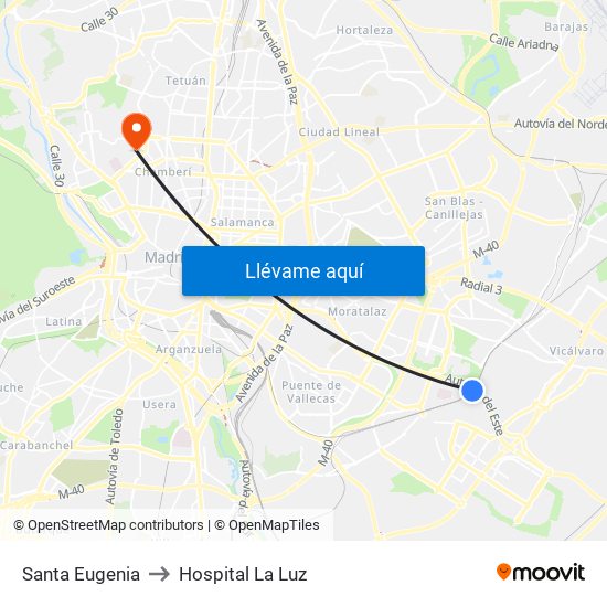 Santa Eugenia to Hospital La Luz map