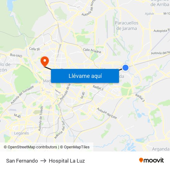 San Fernando to Hospital La Luz map