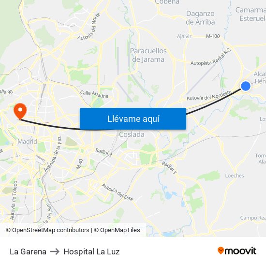 La Garena to Hospital La Luz map