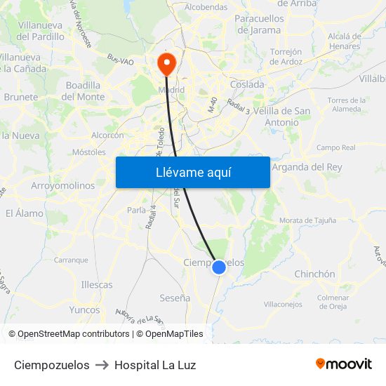 Ciempozuelos to Hospital La Luz map