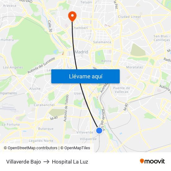 Villaverde Bajo to Hospital La Luz map