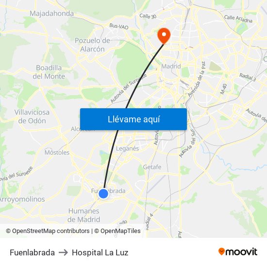 Fuenlabrada to Hospital La Luz map