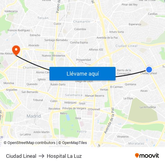 Ciudad Lineal to Hospital La Luz map