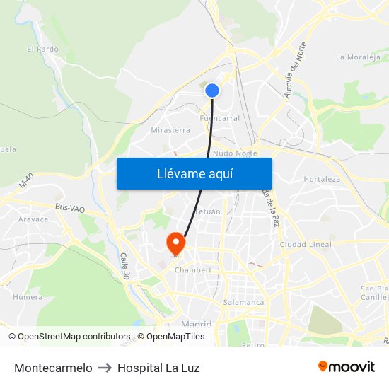 Montecarmelo to Hospital La Luz map