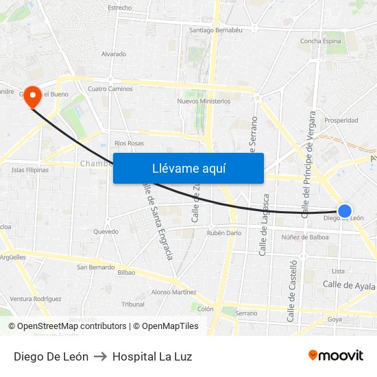 Diego De León to Hospital La Luz map