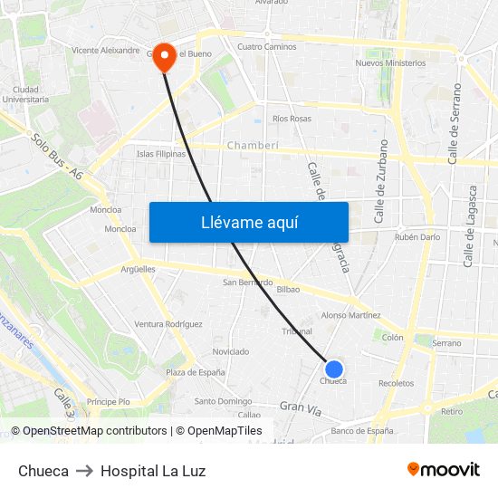 Chueca to Hospital La Luz map