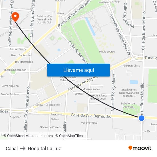 Canal to Hospital La Luz map