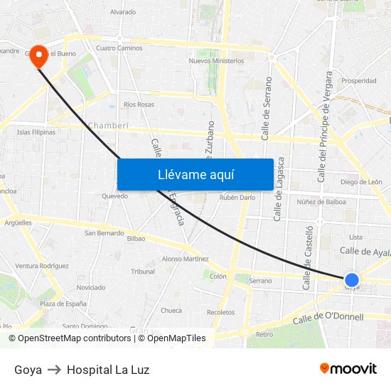 Goya to Hospital La Luz map